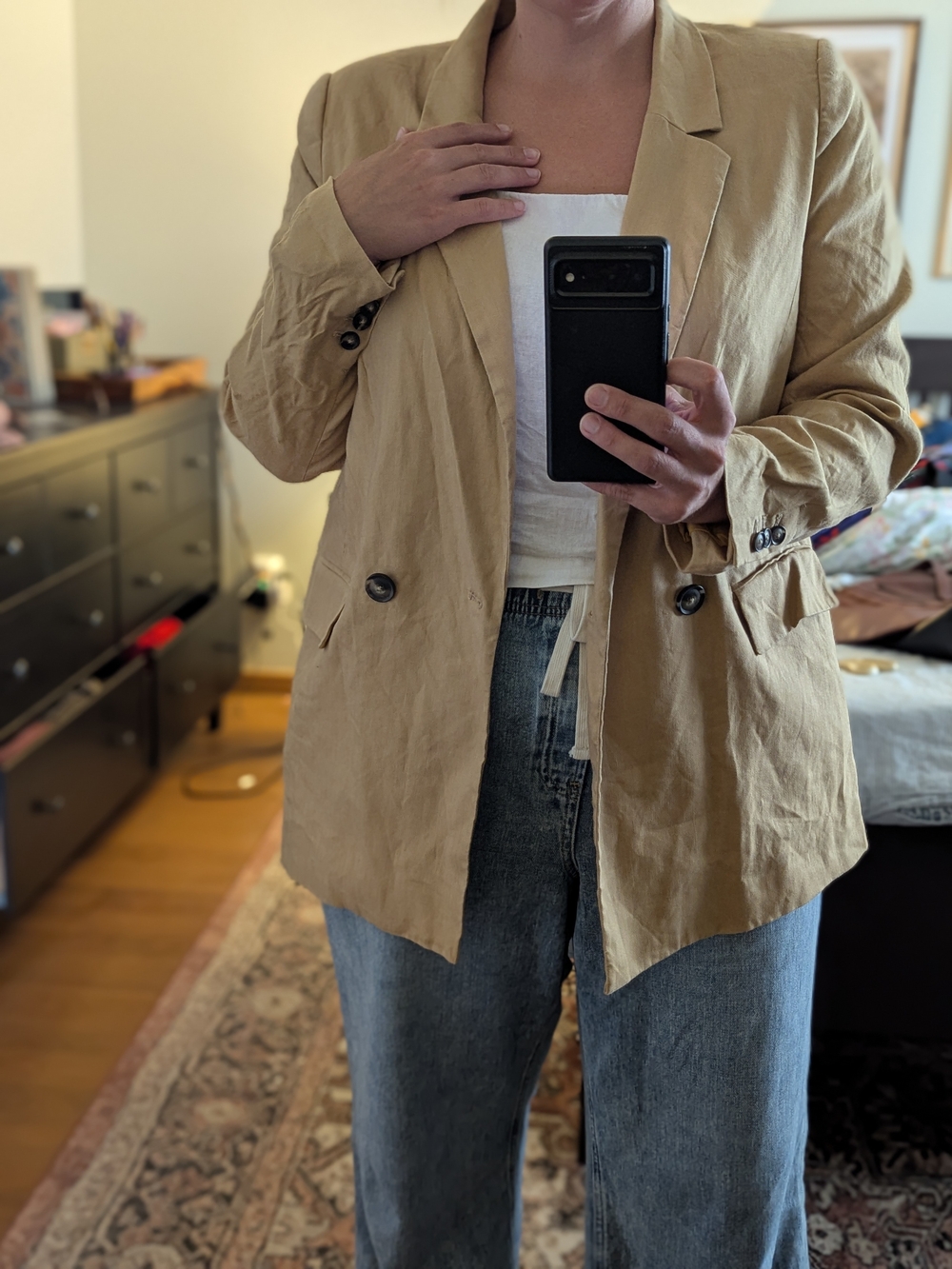 Tan RW&Co Linen-blend Blazer
